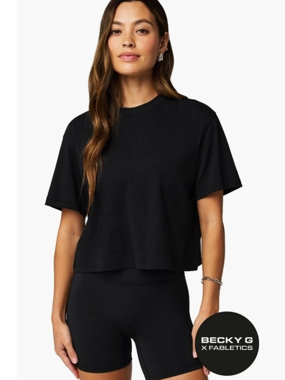 Fabletics Black Cropped Crew Tee